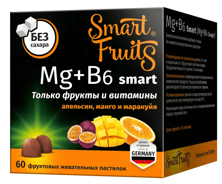 Смарт Фрутс Магний+Витамин В6 Smart, пастилки жевательные
